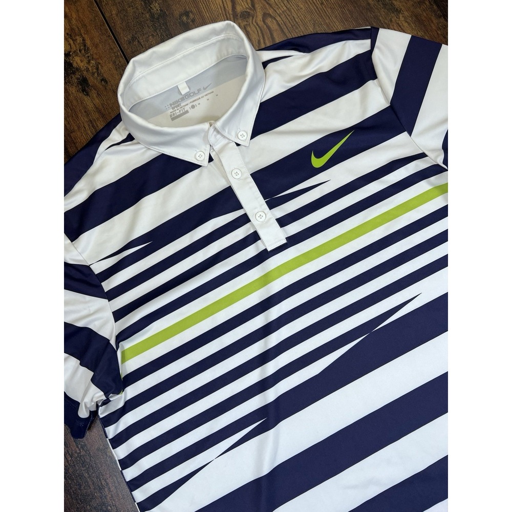 Nike Golf Sport Polo Shirt Men's M Blue Striped Modern Fit Dri-Fit Performance